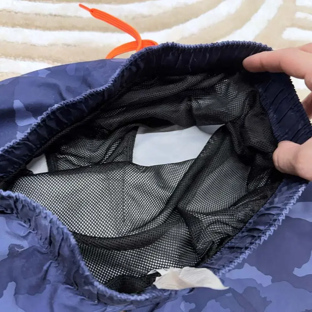 Under Armour Blue Camo Swim Trunks Orange Drawstring Size YLG
